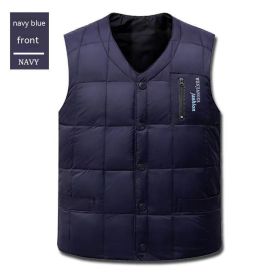 Men's Down Vest Plus-sized Duck Down Vest Warm Autumn And Winter (Option: Dark Blue Down-XXXL)