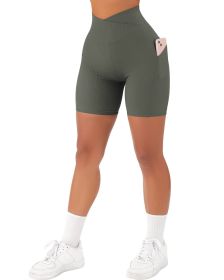 Women's Cross Sports Tight Short Belt Pockets (Option: Army Green-XS)