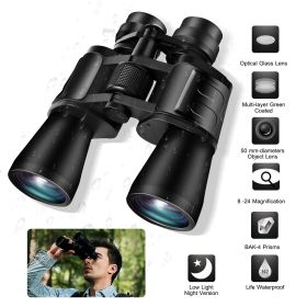 Portable Zoom Binoculars with FMC Lens Low Light Night Vision for Bird Watching Hunting Sports (Color: Black)