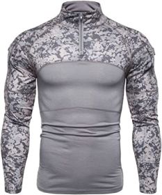 Men's Casual Camouflage T-Shirts Splicing Craft Slim Fit Shirts Zipper Neckline Long Sleeve T-Shirts (Specification: Gray-S)