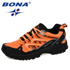 BONA 2022 New Designers Popular Sneakers Hiking Shoes Men Outdoor Trekking Shoes Man Tourism Camping Sports Hunting Shoes Trendy (Color: Charcoal greyForange)
