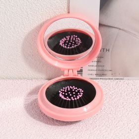 2-in-1 Folding Air Cushion Mini Comb With Mirror; Round Compact Massage Comb For Purse (Color: Pink)