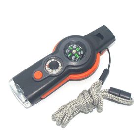 1pc 7 In 1 Safety Whistle; Magnifier; Flashlight & Compass For Emergency Survival Hiking (Color: Orange)