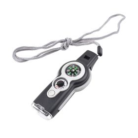 1pc 7 In 1 Safety Whistle; Magnifier; Flashlight & Compass For Emergency Survival Hiking (Color: Grey)