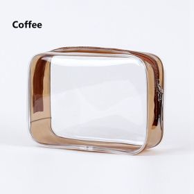 1pc Transparent PVC Bags; Clear Travel Organizer Makeup Bag Beautician Cosmetic & Beauty Case Toiletry Bag; Wash Bags (Color: Coffee)