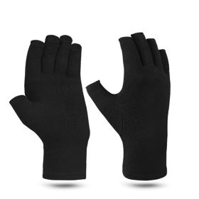 1pair Arthritis Fingerless Compression Gloves; Outdoor Half Finger Knuckle Pressure Gloves (Buy A Size Up) (Color: Black)