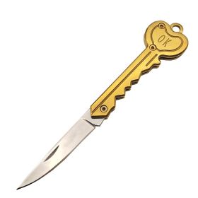 OK Foldable Knife Key Chain Mini Pocket Knife Box Cutter Keychain Pendant Color Handle Decoration (Color: Golden)