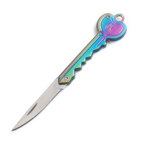 OK Foldable Knife Key Chain Mini Pocket Knife Box Cutter Keychain Pendant Color Handle Decoration (Color: Colorful)