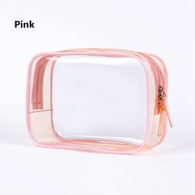 1pc Transparent PVC Bags; Clear Travel Organizer Makeup Bag Beautician Cosmetic & Beauty Case Toiletry Bag; Wash Bags (Color: Pink)
