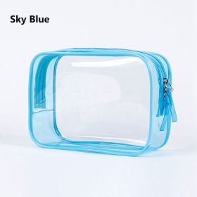1pc Transparent PVC Bags; Clear Travel Organizer Makeup Bag Beautician Cosmetic & Beauty Case Toiletry Bag; Wash Bags (Color: Sky Blue)