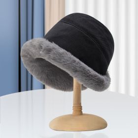 Winter Thermal Bucket Hat; Faux Fur Plush Thickened Ear Protection Fisherman Warmer Hat For Women Xmas Gift (Color: Black)