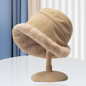 Winter Thermal Bucket Hat; Faux Fur Plush Thickened Ear Protection Fisherman Warmer Hat For Women Xmas Gift (Color: Khaki)