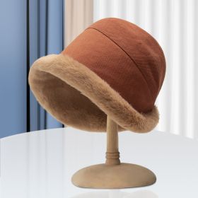 Winter Thermal Bucket Hat; Faux Fur Plush Thickened Ear Protection Fisherman Warmer Hat For Women Xmas Gift (Color: Rust)
