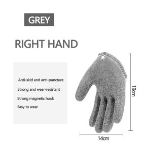 Fishing Gloves Anti-Slip Protect Hand from Puncture Scrapes Fisherman Professional Catch Fish Latex Hunting Gloves Left/Right (Color: Right Grey)