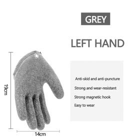Fishing Gloves Anti-Slip Protect Hand from Puncture Scrapes Fisherman Professional Catch Fish Latex Hunting Gloves Left/Right (Color: Left Grey)