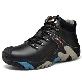 High quality Men's Hiking Shoes Outdoor High top Hunting Boots Men Genuine Leather Comfortable Trekking Boots (Color: Black -A2027)