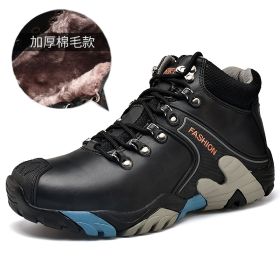 High quality Men's Hiking Shoes Outdoor High top Hunting Boots Men Genuine Leather Comfortable Trekking Boots (Color: Black Fur -A2027)