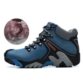 High quality Men's Hiking Shoes Outdoor High top Hunting Boots Men Genuine Leather Comfortable Trekking Boots (Color: Blue -A2027 Fur)