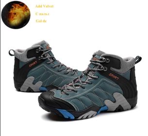 High quality Men's Hiking Shoes Outdoor High top Hunting Boots Men Genuine Leather Comfortable Trekking Boots (Color: 2058grayblue fur)