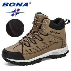 BONA 2022 New Designers Nubuck Mountain Climbing Shoes Men Plush Quality Outdoor Trekking Shoes Man Sneakers Hunting Boots Comfy (Color: Medium grey black)
