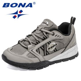 BONA 2022 New Designers Hiking Shoes Leather Wear-resistant Shoe Men Sports Trekking Walking Hunting Jogging Sneakers Mansculino (Color: Medium grey black)
