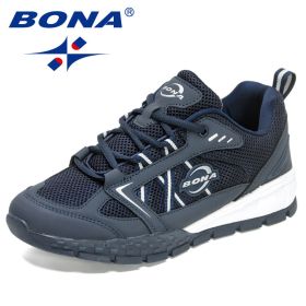 BONA 2022 New Designers Hiking Shoes Leather Wear-resistant Shoe Men Sports Trekking Walking Hunting Jogging Sneakers Mansculino (Color: Deep blue S gray)