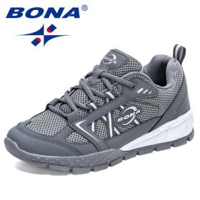 BONA 2022 New Designers Hiking Shoes Leather Wear-resistant Shoe Men Sports Trekking Walking Hunting Jogging Sneakers Mansculino (Color: Dark grey S gray)