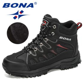 BONA 2022 New Designers Nubuck Mountain Climbing Shoes Men Plush Quality Outdoor Trekking Shoes Man Sneakers Hunting Boots Comfy (Color: Charcoal grey red)