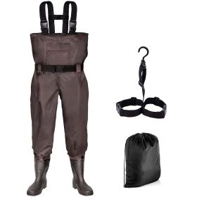 Sunocity Chest Fishing Waders for Men Women with Boots Waterproof, Nylon Chest Wader with PVC Boots & Hanger (Color: Coffee)