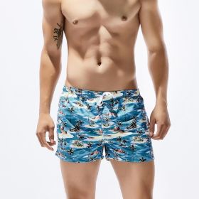 Men's Beach Pants Coconut Print Quick-dry Pants Fashion Casual Shorts (Option: Blue-S)