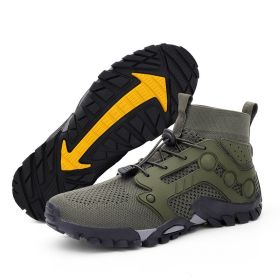 Outdoor Large Size Hiking Shoes Men's Lightweight High-top (Option: L2026 Army Green-43)