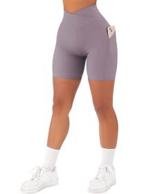 Women's Cross Sports Tight Short Belt Pockets (Option: Purple-S)