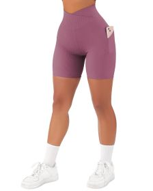 Women's Cross Sports Tight Short Belt Pockets (Option: Dark Purple-S)