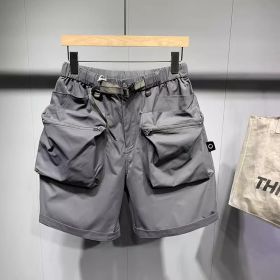 Summer Large Size Loose Pockets Workwear Shorts Men's Trendy Handsome Casual Shorts (Option: Gray-L 58to65kg)