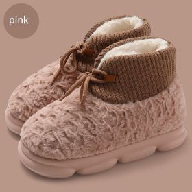 Snow Boots Outer Wear Plush Cotton-padded Shoes Poop Feeling Winter Home Non-slip (Option: Pink-38 To 39)