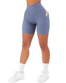 Women's Cross Sports Tight Short Belt Pockets (Option: Blue-XL)
