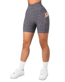 Women's Cross Sports Tight Short Belt Pockets (Option: Leopard Gray-3XL)