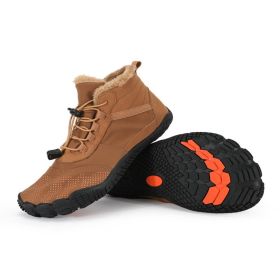 Winter Outdoors Sports Cycling Fleece-lined Thickened Non-slip Waterproof Hiking Shoes (Option: Brown-46)