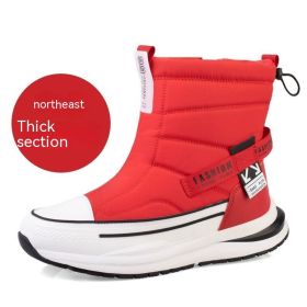 Winter Wool Lining Waterproof Casual Men's Cotton Shoes (Option: Z88 Women's, Bright Red-38)