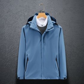 Single Men's Assault Jacket Outdoor Sports Waterproof Mountaineering Suit Trench Coat (Option: Fog Blue-XXL-Men)